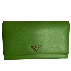 Prada Saffiano Leather Green Long Wallet